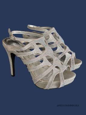Marichi Mani Silver Embellished Cage Rhinestone Strappy High Heel Sandals